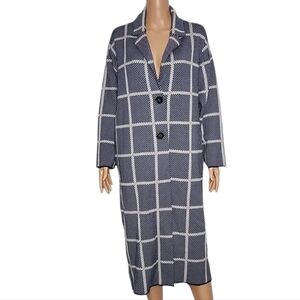 Magaschoni Women's Plaid Long‎ Cardigan  blue  Coat Sweater Size S/P Small NWT